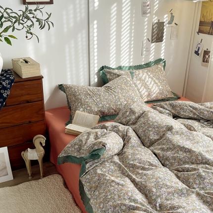 91家纺网 家纺一手货源 找家纺 （总）千朵 2023新款小清新蕾丝花边全棉纯棉四件套