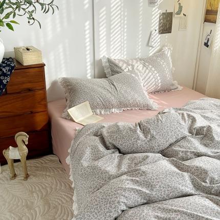 91家纺网 家纺一手货源 找家纺 （总）千朵 2023新款小清新蕾丝花边全棉纯棉四件套