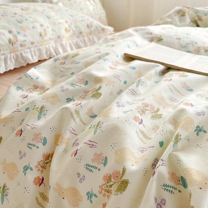 91家纺网 家纺一手货源 找家纺 （总）千朵 2023新款小清新蕾丝花边全棉纯棉四件套