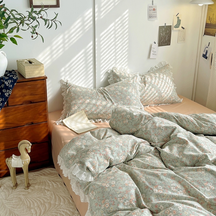 91家纺网 家纺一手货源 找家纺 千朵 2023新款蕾丝花边四件套 安妮