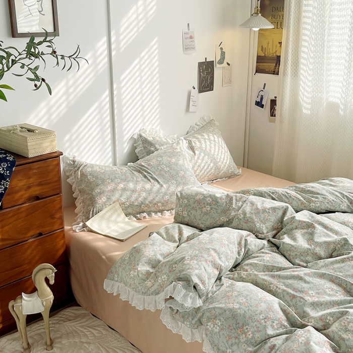 91家纺网 家纺一手货源 找家纺 千朵 2023新款蕾丝花边四件套 安妮