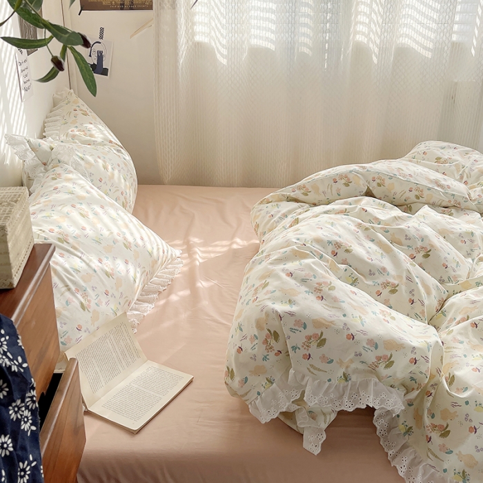 91家纺网 家纺一手货源 找家纺 千朵 2023新款蕾丝花边四件套 花间小兔