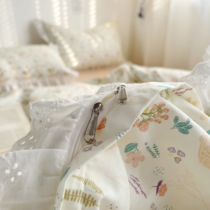 91家纺网 家纺一手货源 找家纺 千朵 2023新款蕾丝花边四件套 花间小兔