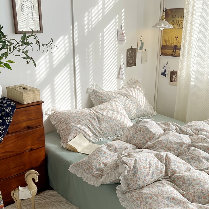 91家纺网 家纺一手货源 找家纺 千朵 2023新款蕾丝花边四件套 紫苏