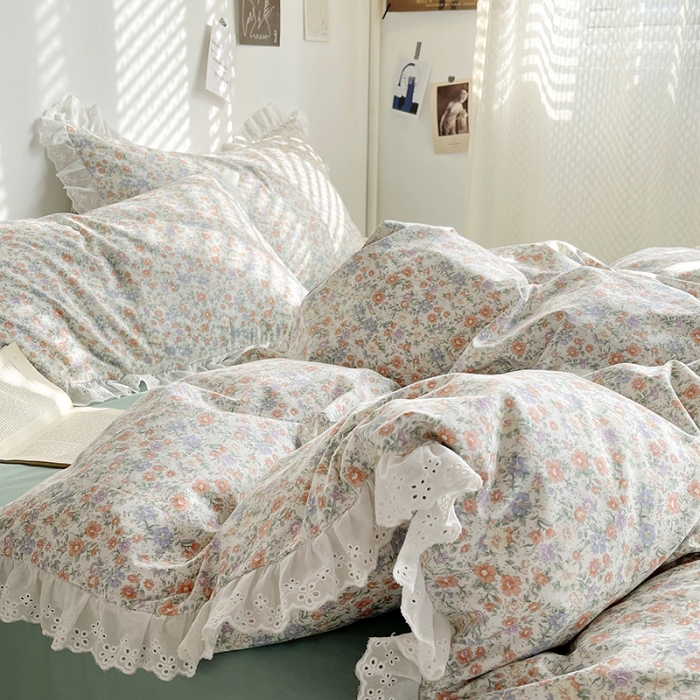 91家纺网 家纺一手货源 找家纺 千朵 2023新款蕾丝花边四件套 紫苏