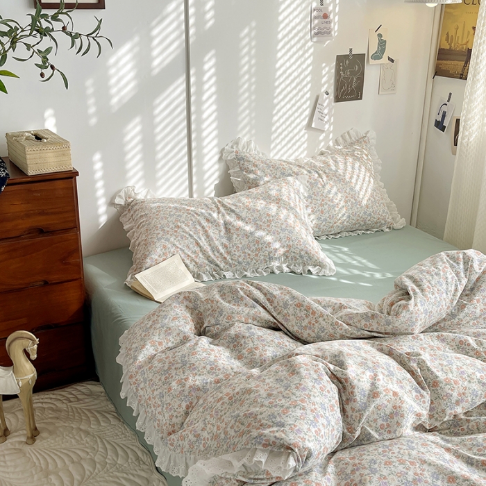 91家纺网 家纺一手货源 找家纺 千朵 2023新款蕾丝花边四件套 紫苏