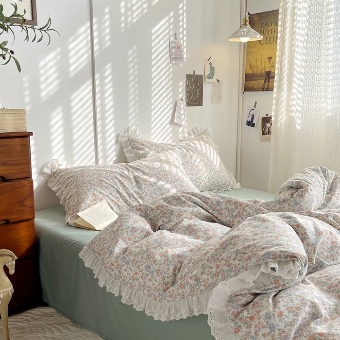 91家纺网 家纺一手货源 找家纺 千朵 2023新款蕾丝花边四件套 紫苏