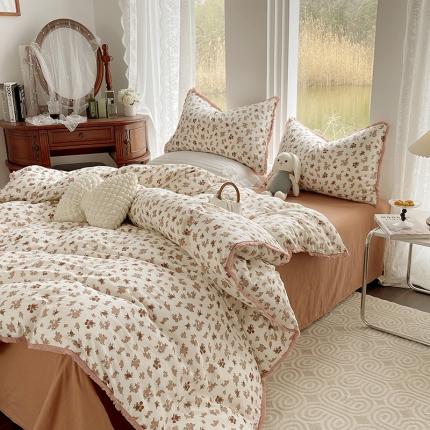 91家纺网 家纺一手货源 找家纺 千朵 2023新款双层纱四件套 花拾