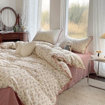 91家纺网 家纺一手货源 找家纺 千朵 2023新款双层纱四件套 浅汐