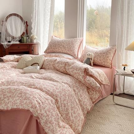 91家纺网 家纺一手货源 找家纺 千朵 2023新款双层纱四件套 小香粉