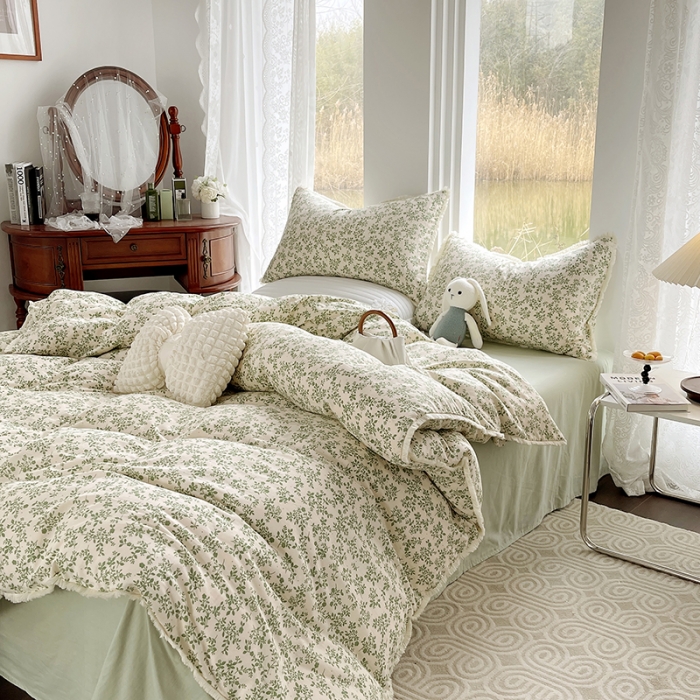 91家纺网 家纺一手货源 找家纺 （总）千朵 2023新款A类母婴级全棉纯棉双层纱四件套