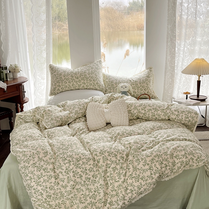 91家纺网 家纺一手货源 找家纺 （总）千朵 2023新款A类母婴级全棉纯棉双层纱四件套