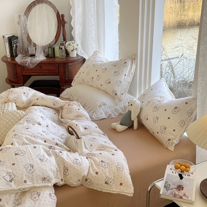 91家纺网 家纺一手货源 找家纺 千朵 2023新款双层纱四件套 贝贝熊