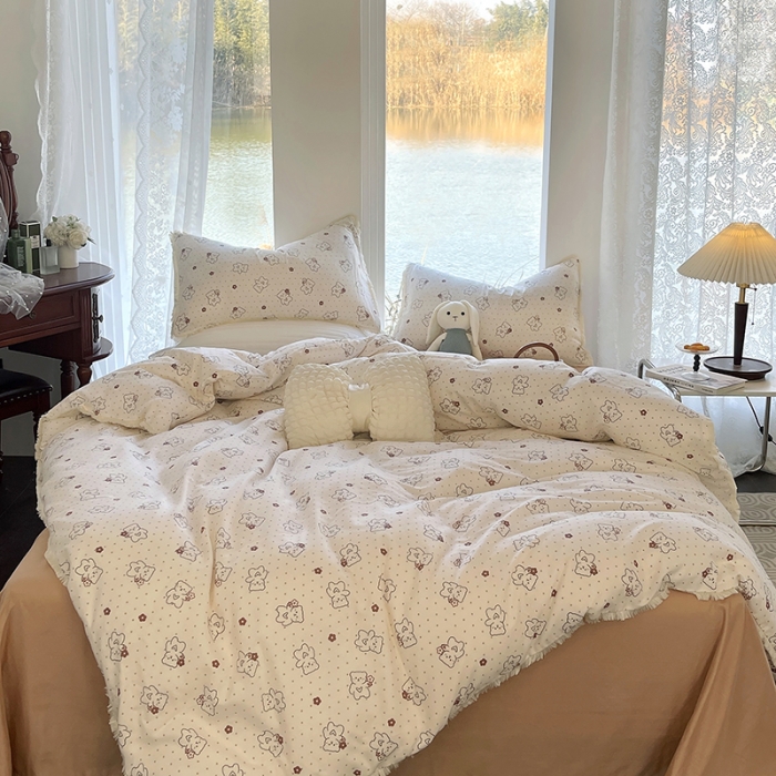 91家纺网 家纺一手货源 找家纺 千朵 2023新款双层纱四件套 贝贝熊