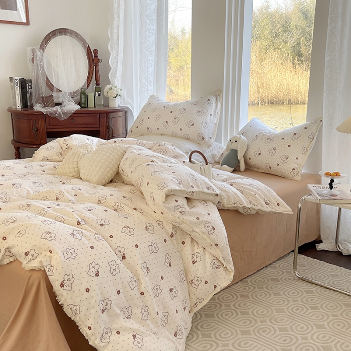 91家纺网 家纺一手货源 找家纺 千朵 2023新款双层纱四件套 贝贝熊