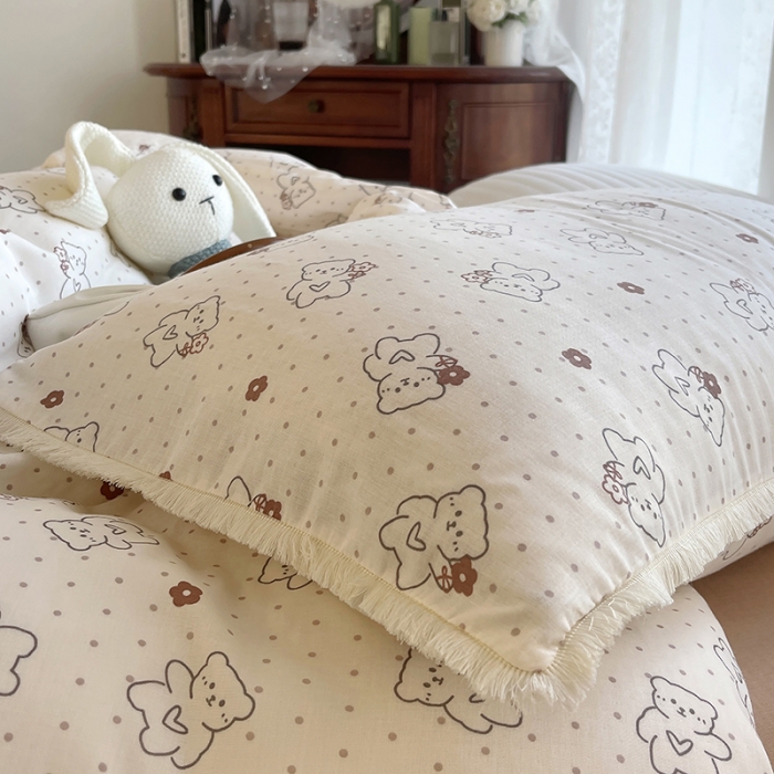 91家纺网 家纺一手货源 找家纺 千朵 2023新款双层纱四件套 贝贝熊