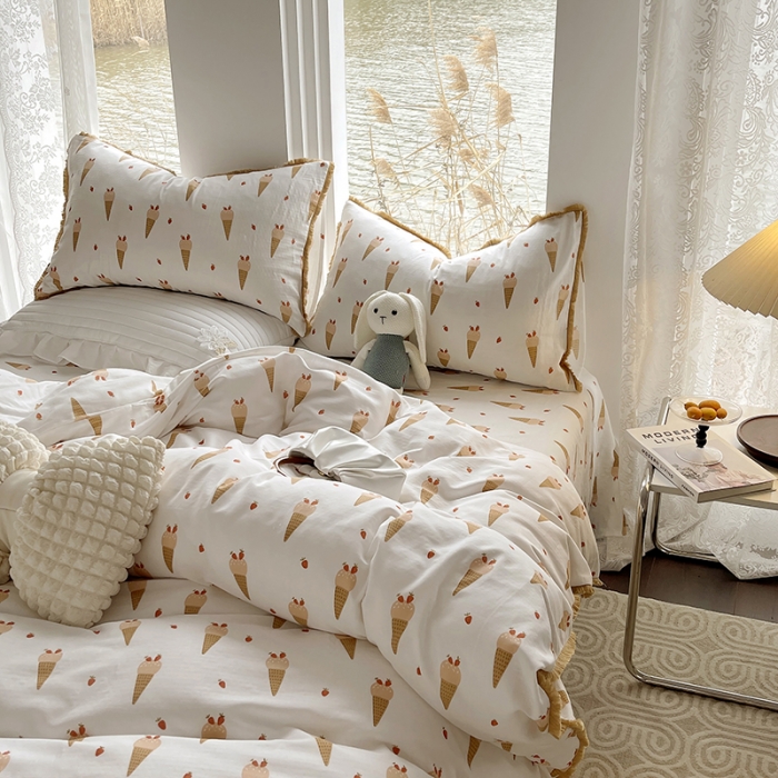 91家纺网 家纺一手货源 找家纺 千朵 2023新款双层纱四件套 冰激凌