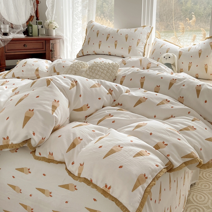 91家纺网 家纺一手货源 找家纺 千朵 2023新款双层纱四件套 冰激凌