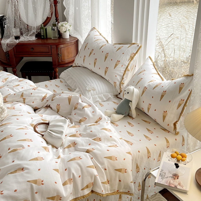 91家纺网 家纺一手货源 找家纺 千朵 2023新款双层纱四件套 冰激凌