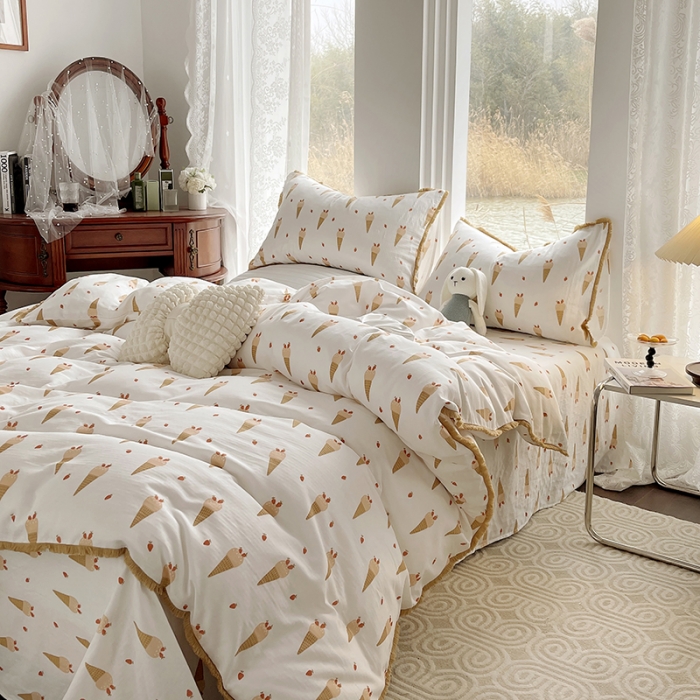 91家纺网 家纺一手货源 找家纺 千朵 2023新款双层纱四件套 冰激凌