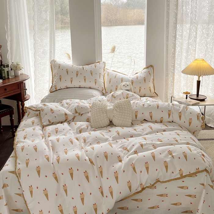 91家纺网 家纺一手货源 找家纺 千朵 2023新款双层纱四件套 冰激凌