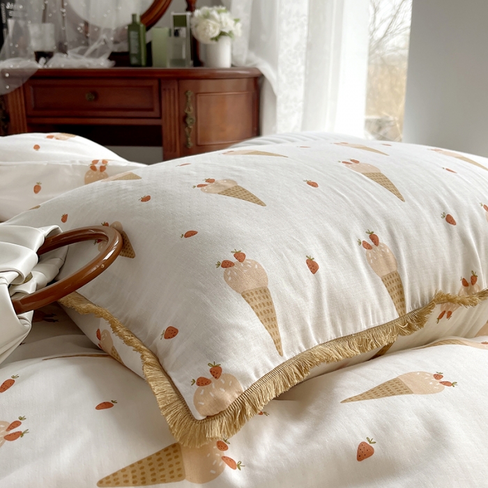 91家纺网 家纺一手货源 找家纺 千朵 2023新款双层纱四件套 冰激凌