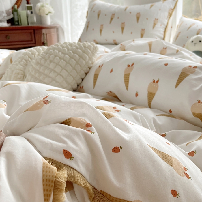 91家纺网 家纺一手货源 找家纺 千朵 2023新款双层纱四件套 冰激凌