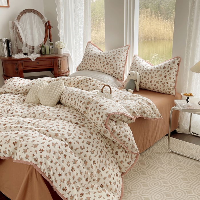 91家纺网 家纺一手货源 找家纺 千朵 2023新款双层纱四件套 花拾