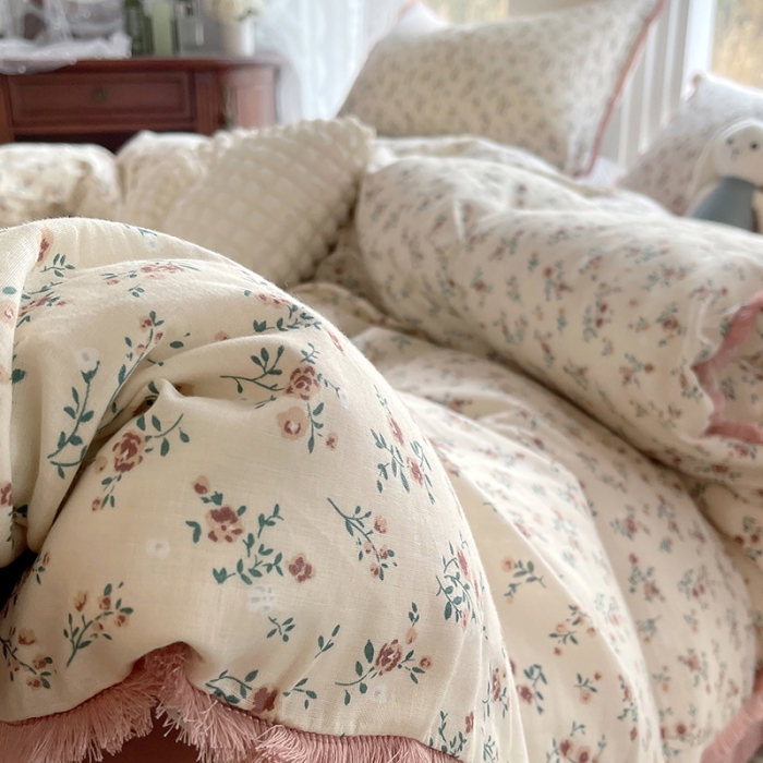 91家纺网 家纺一手货源 找家纺 千朵 2023新款双层纱四件套 浅汐