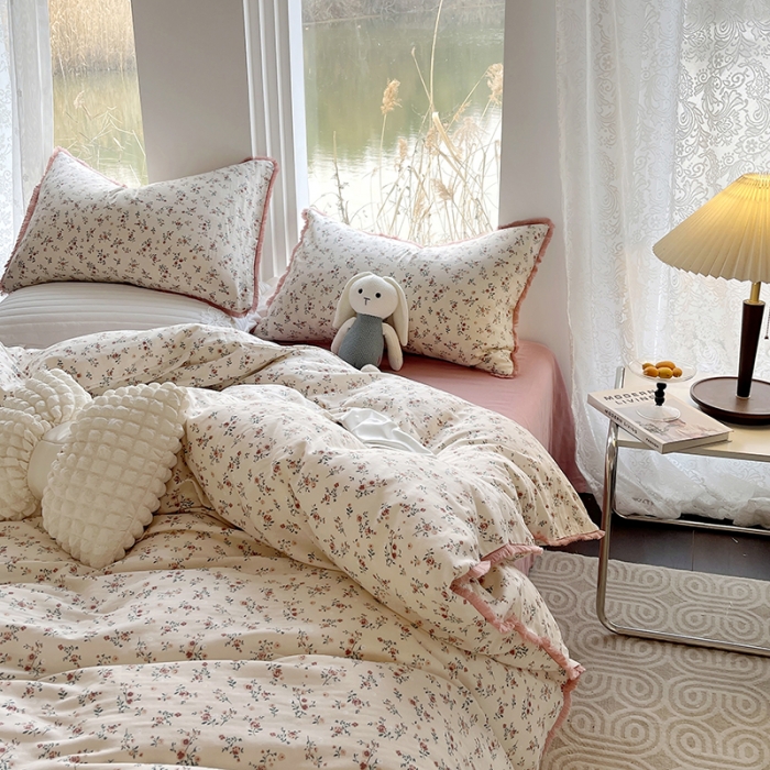 91家纺网 家纺一手货源 找家纺 千朵 2023新款双层纱四件套 浅汐