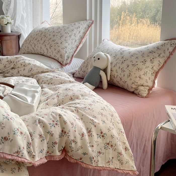 91家纺网 家纺一手货源 找家纺 千朵 2023新款双层纱四件套 浅汐