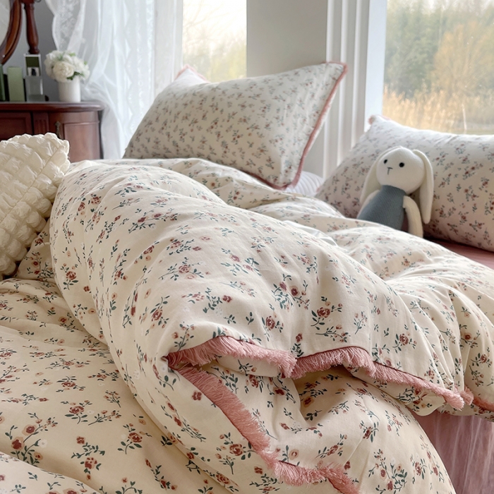 91家纺网 家纺一手货源 找家纺 千朵 2023新款双层纱四件套 浅汐