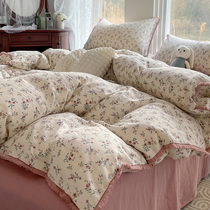 91家纺网 家纺一手货源 找家纺 千朵 2023新款双层纱四件套 浅汐