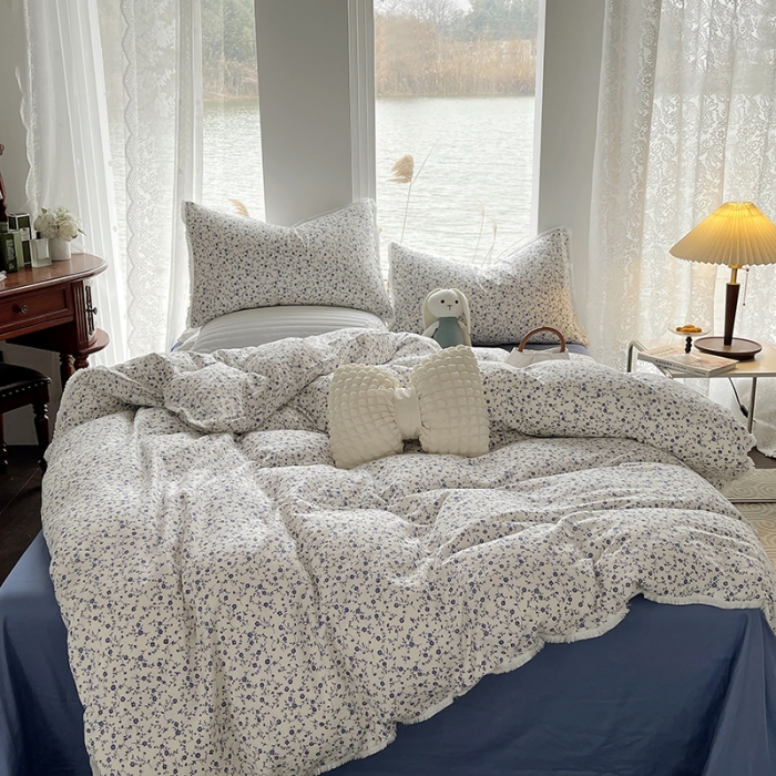 91家纺网 家纺一手货源 找家纺 千朵 2023新款双层纱四件套 青花瓷