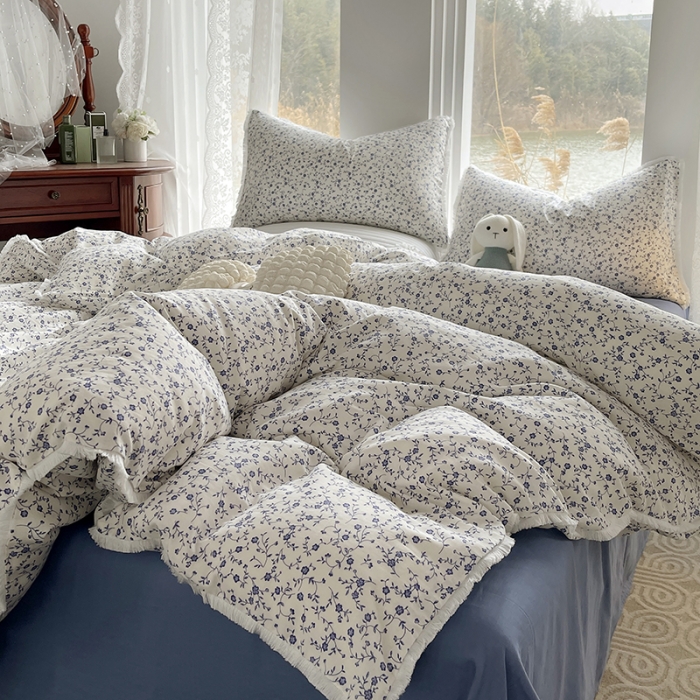 91家纺网 家纺一手货源 找家纺 千朵 2023新款双层纱四件套 青花瓷