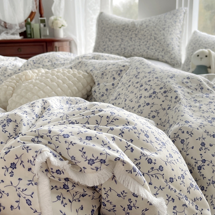 91家纺网 家纺一手货源 找家纺 千朵 2023新款双层纱四件套 青花瓷