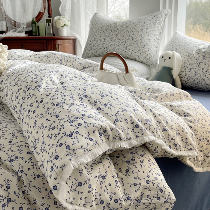 91家纺网 家纺一手货源 找家纺 千朵 2023新款双层纱四件套 青花瓷