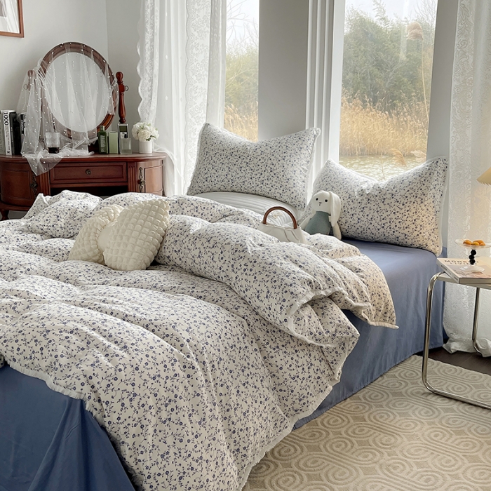 91家纺网 家纺一手货源 找家纺 千朵 2023新款双层纱四件套 青花瓷