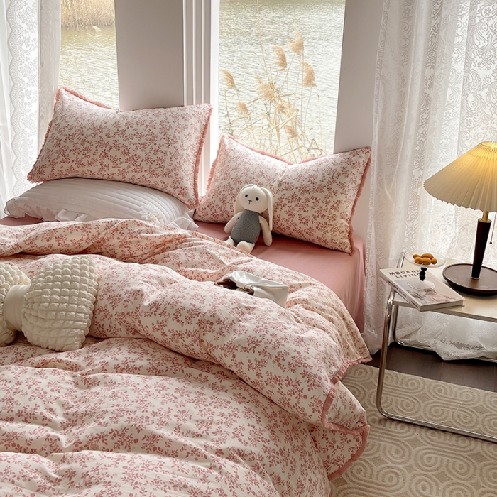 91家纺网 家纺一手货源 找家纺 千朵 2023新款双层纱四件套 小香粉