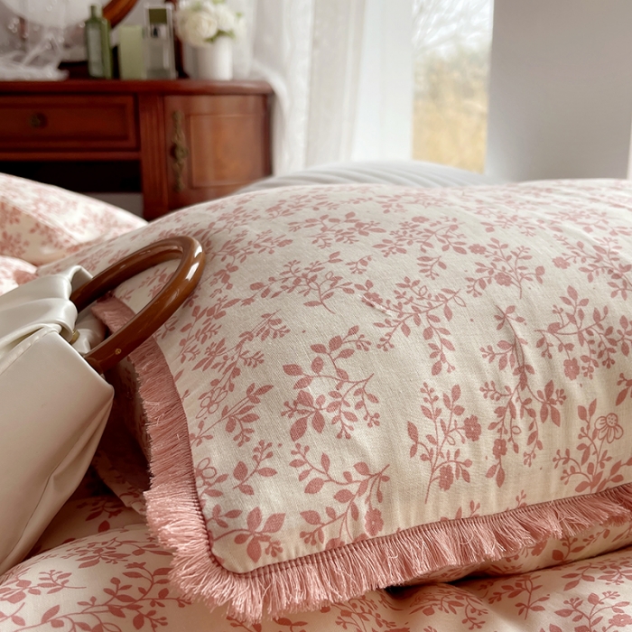 91家纺网 家纺一手货源 找家纺 千朵 2023新款双层纱四件套 小香粉