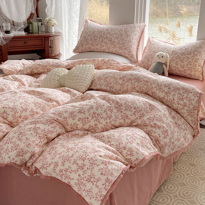 91家纺网 家纺一手货源 找家纺 千朵 2023新款双层纱四件套 小香粉