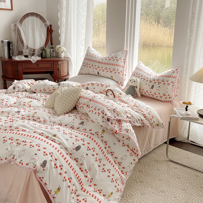 91家纺网 家纺一手货源 找家纺 千朵 2023新款双层纱四件套 樱桃园