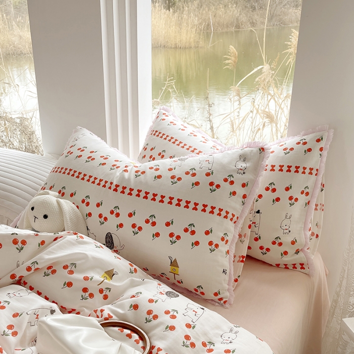 91家纺网 家纺一手货源 找家纺 千朵 2023新款双层纱四件套 樱桃园