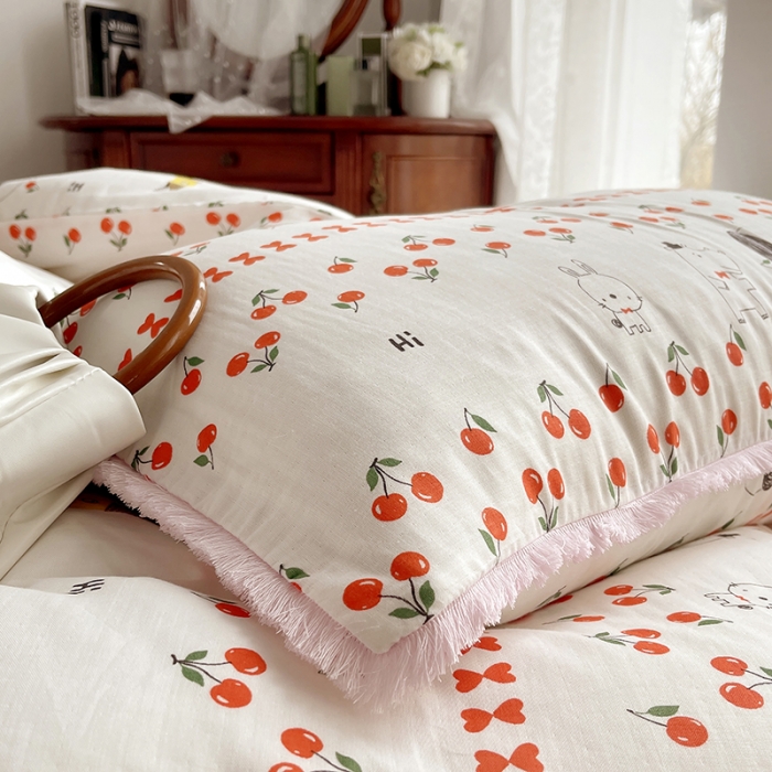 91家纺网 家纺一手货源 找家纺 千朵 2023新款双层纱四件套 樱桃园