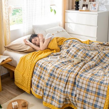 91家纺网 家纺一手货源 找家纺 （总）欢乐季 2025新款A类水洗棉麻无印风格子款豆豆被-夏被