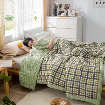91家纺网 家纺一手货源 找家纺 欢乐季 2025新款A类水洗棉麻无印风格子款豆豆被-夏被 夏被-绿小格