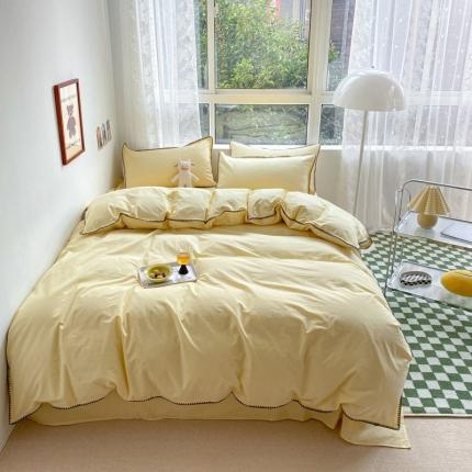 91家纺网 家纺一手货源 找家纺 泽西家纺 2022新款A类全棉水洗棉四件套 贝壳—丫黄