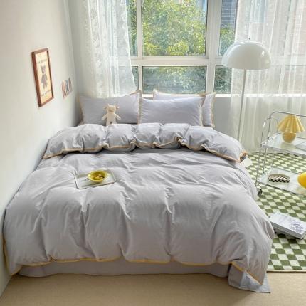 91家纺网 家纺一手货源 找家纺 泽西家纺 2022新款A类全棉水洗棉四件套 贝壳—浅灰