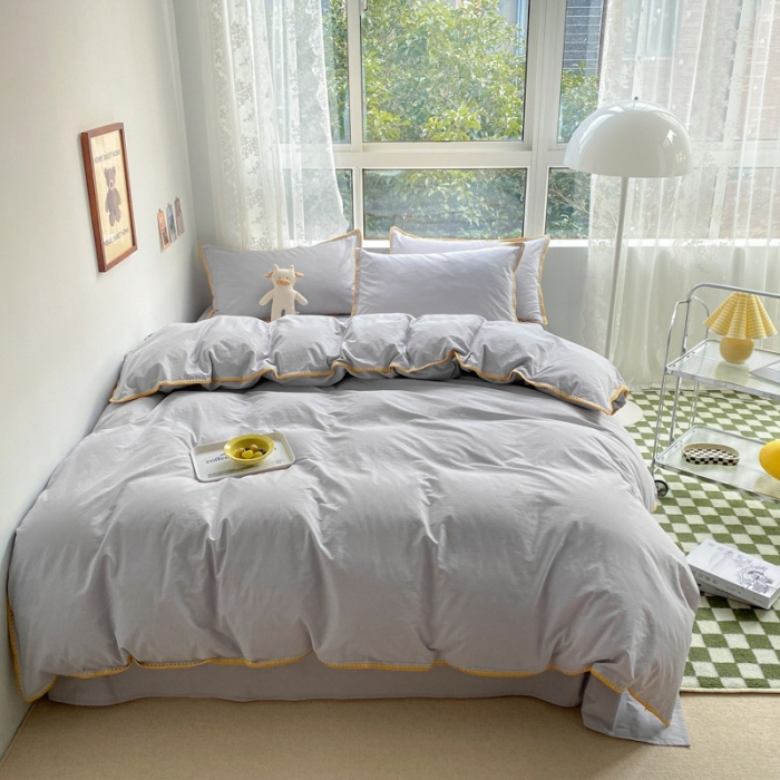 91家纺网 家纺一手货源 找家纺 泽西家纺 2022新款A类全棉水洗棉四件套 贝壳—浅灰