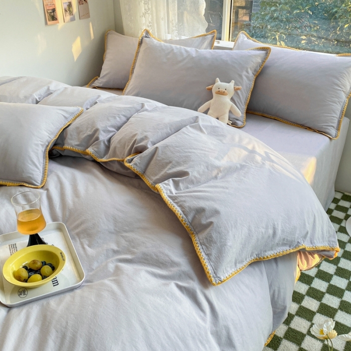 91家纺网 家纺一手货源 找家纺 泽西家纺 2022新款A类全棉水洗棉四件套 贝壳—浅灰